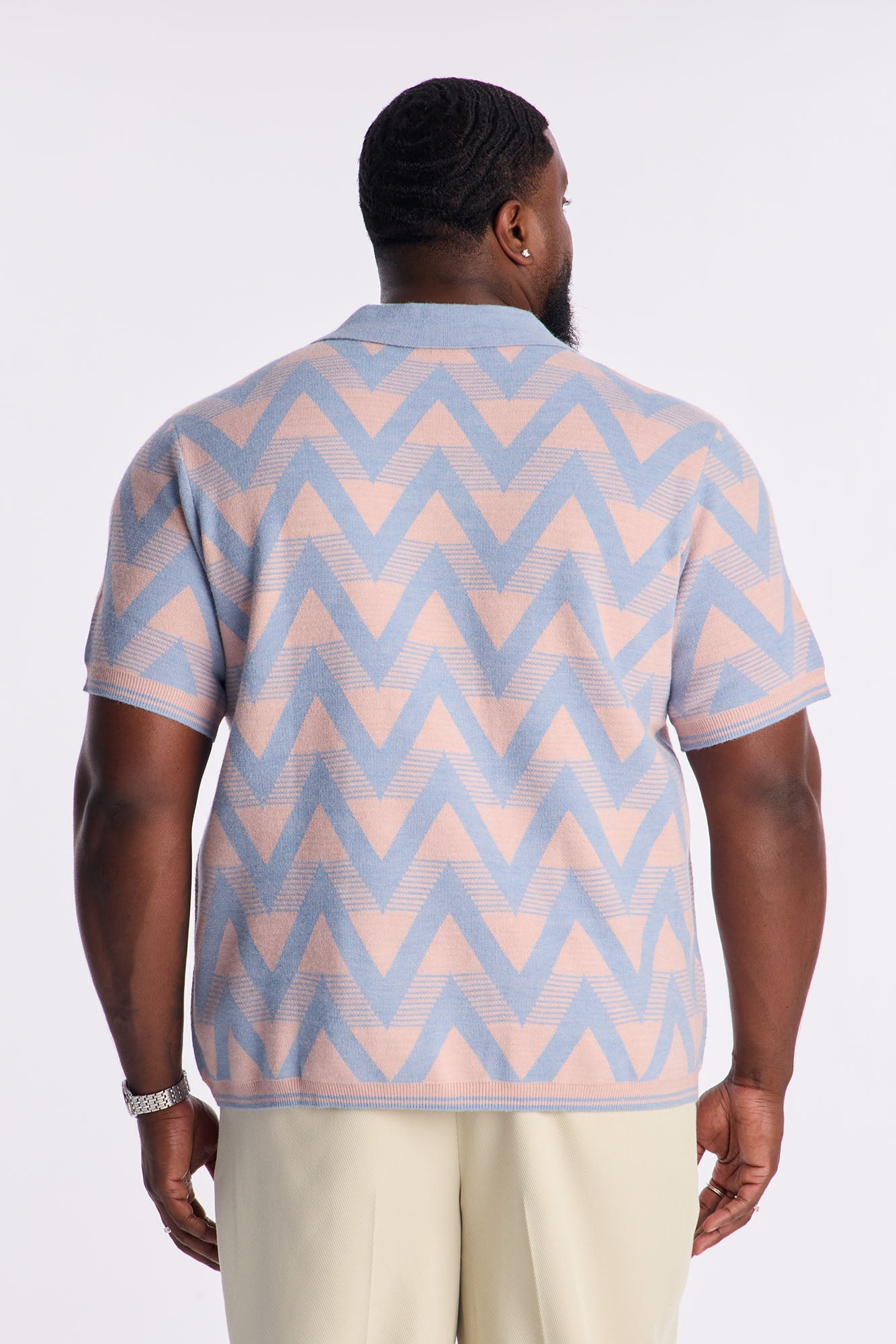 Charlie Johnny Collar Knitted Polo - Blue/combo