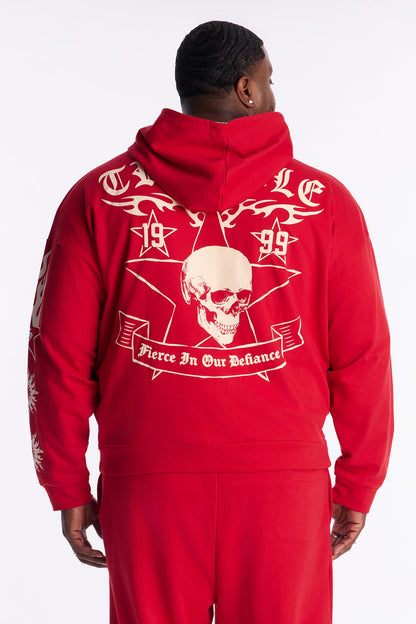 In The Chaos Zip Up Oversized Hoodie - Red