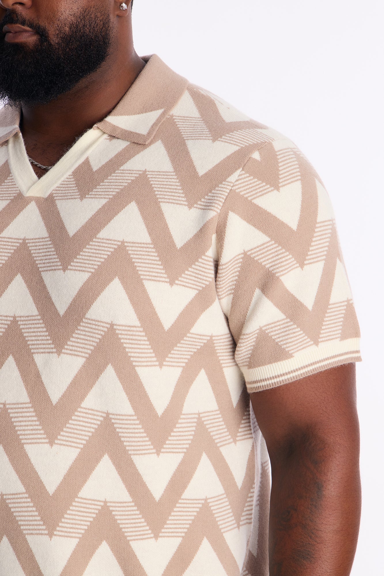Charlie Johnny Collar Knitted Polo - Taupe