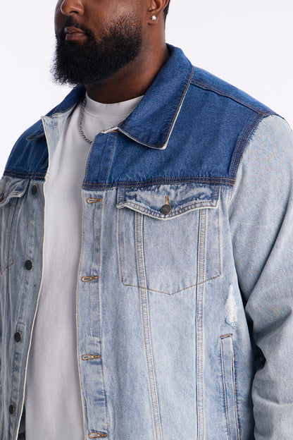 Ruthless Back Hit Denim Trucker Jacket - Light Blue Wash