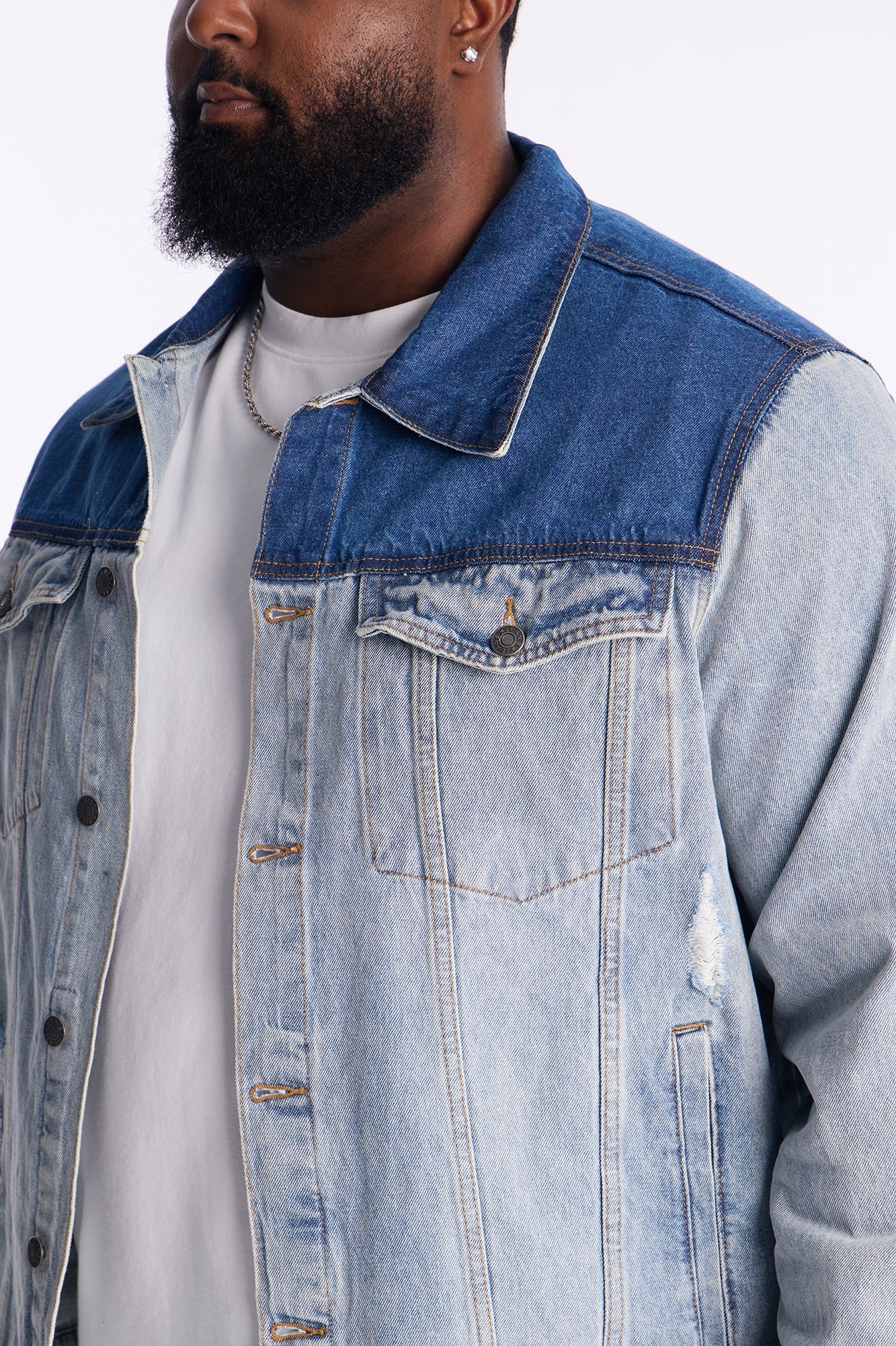 Ruthless Back Hit Denim Trucker Jacket - Light Blue Wash