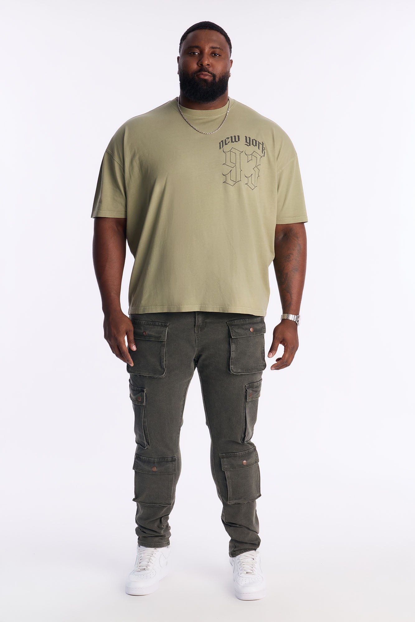 Stacked Skinny Back To Back Cargo Jean - Olive