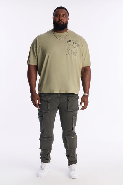 Stacked Skinny Back To Back Cargo Jean - Olive