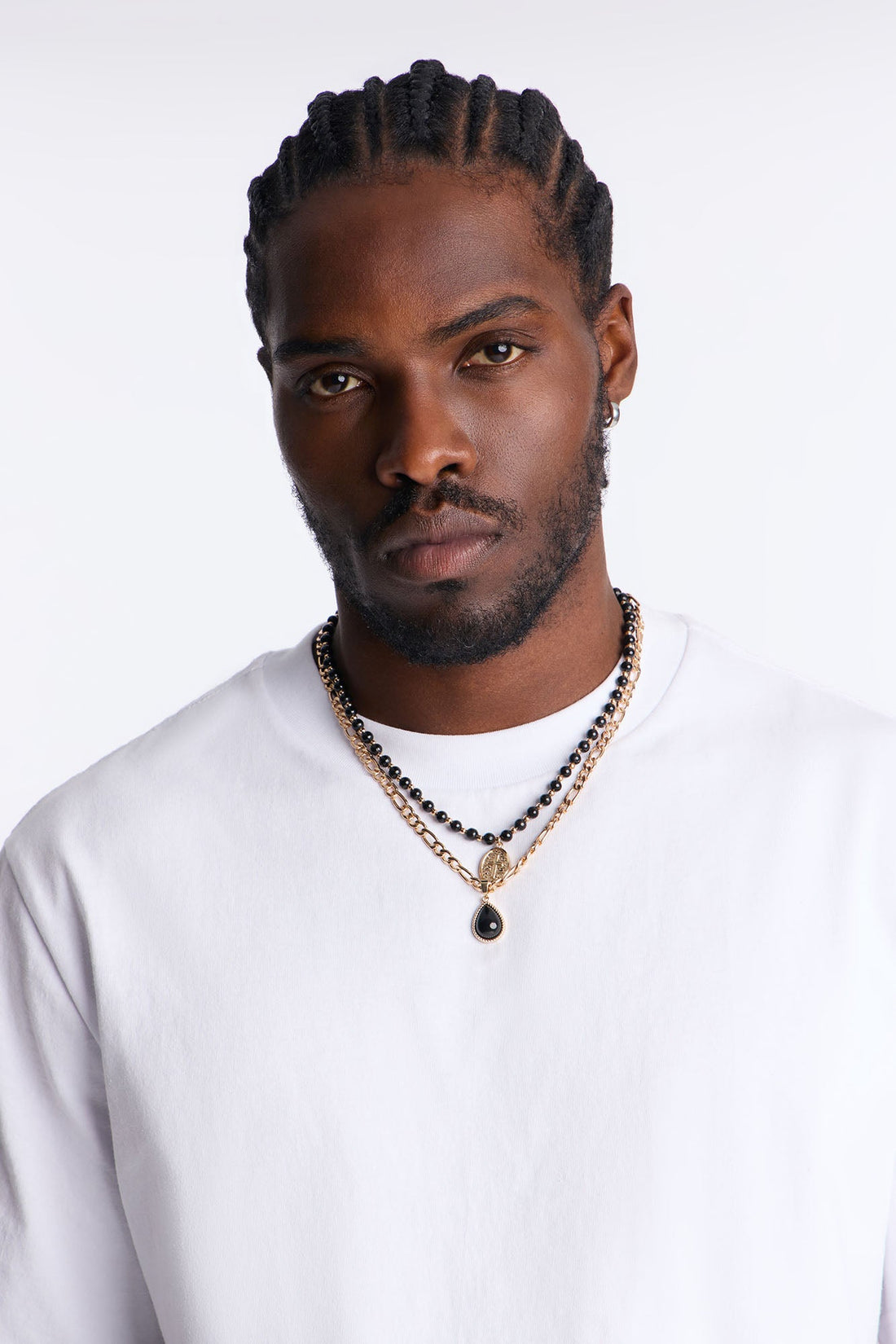 Vibe Check Beaded Cross Pendant Necklace Set - Gold/Black
