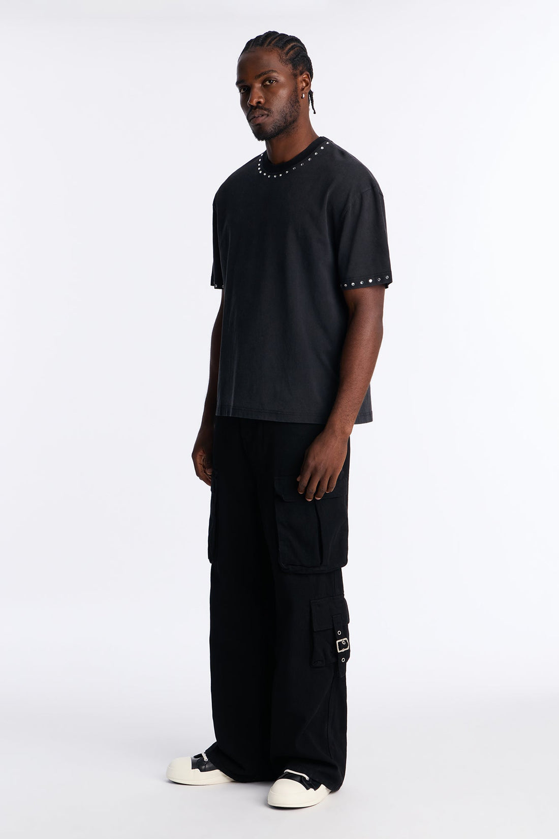 Rhinestone Embellished Knit Tee - Black