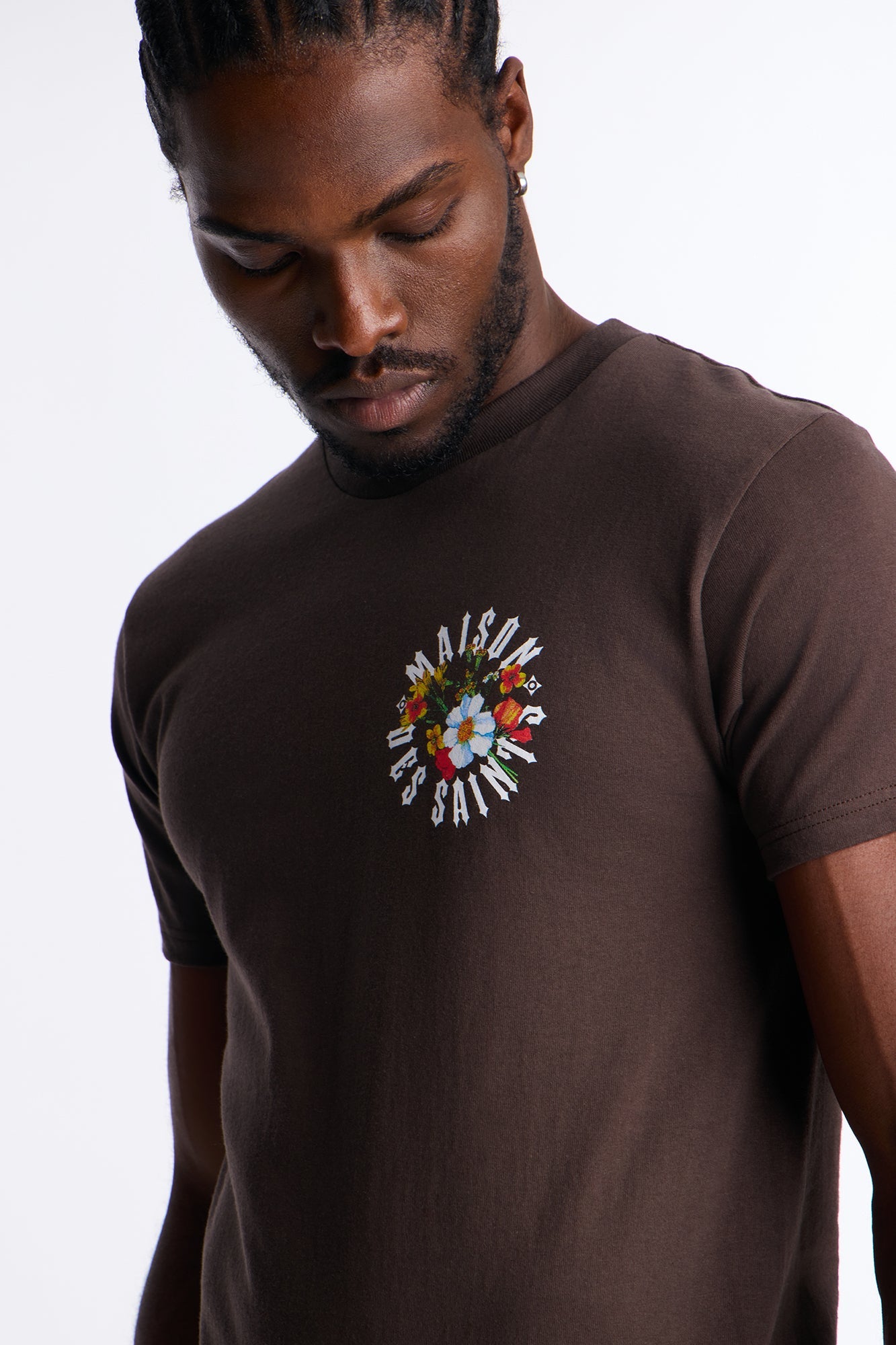 Maison Flower Print Short Sleeve Tee - Brown