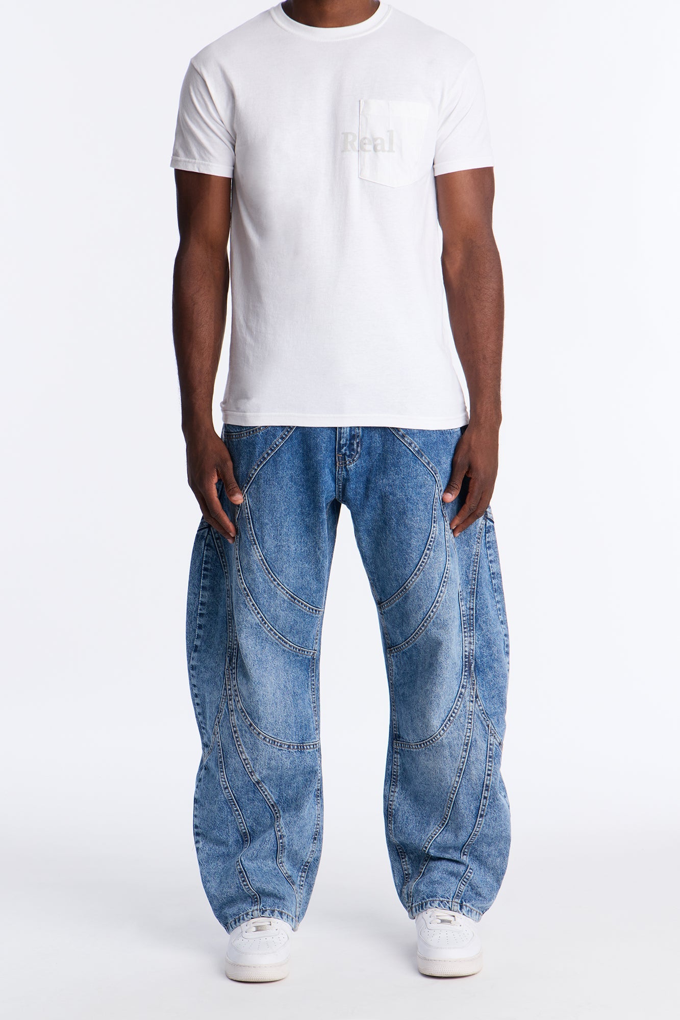 Barrel Paneled Ways Jean - Medium Blue Wash