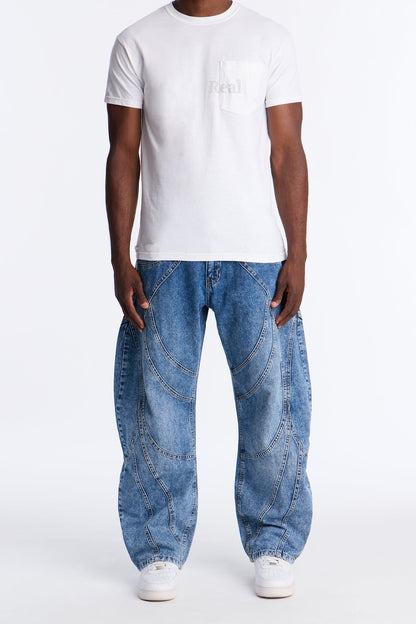 Barrel Paneled Ways Jean - Medium Blue Wash