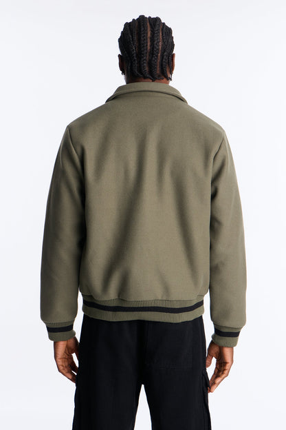 Retro Rib Wool Varsity Jacket - Olive