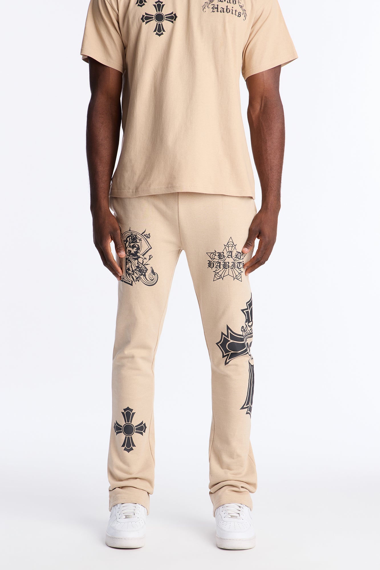 Bad Habits Not Perfect Skinny Flare Sweatpant - Taupe