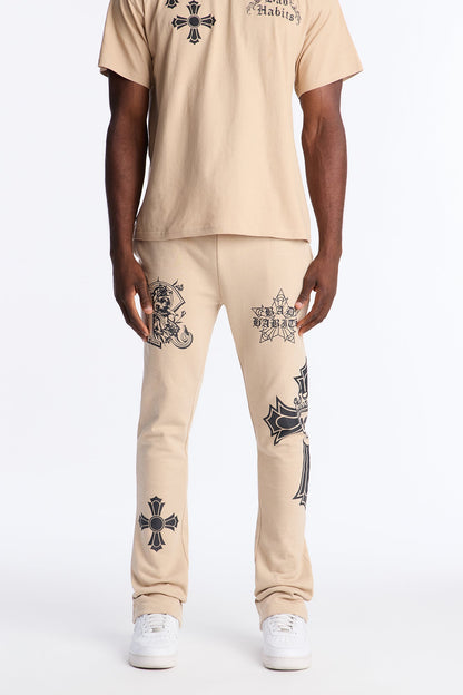 Bad Habits Not Perfect Skinny Flare Sweatpant - Taupe