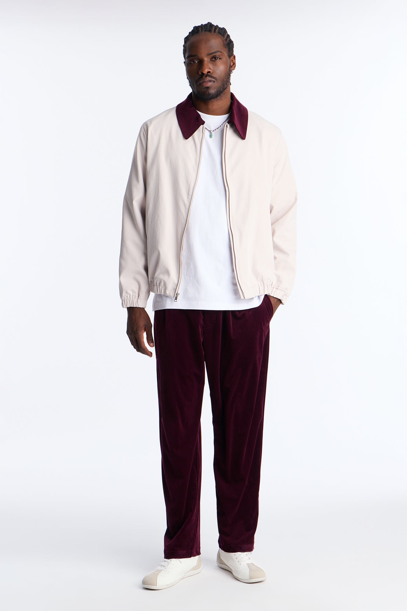 Lincoln Park Textured Collar Bomber Jacket - Beige