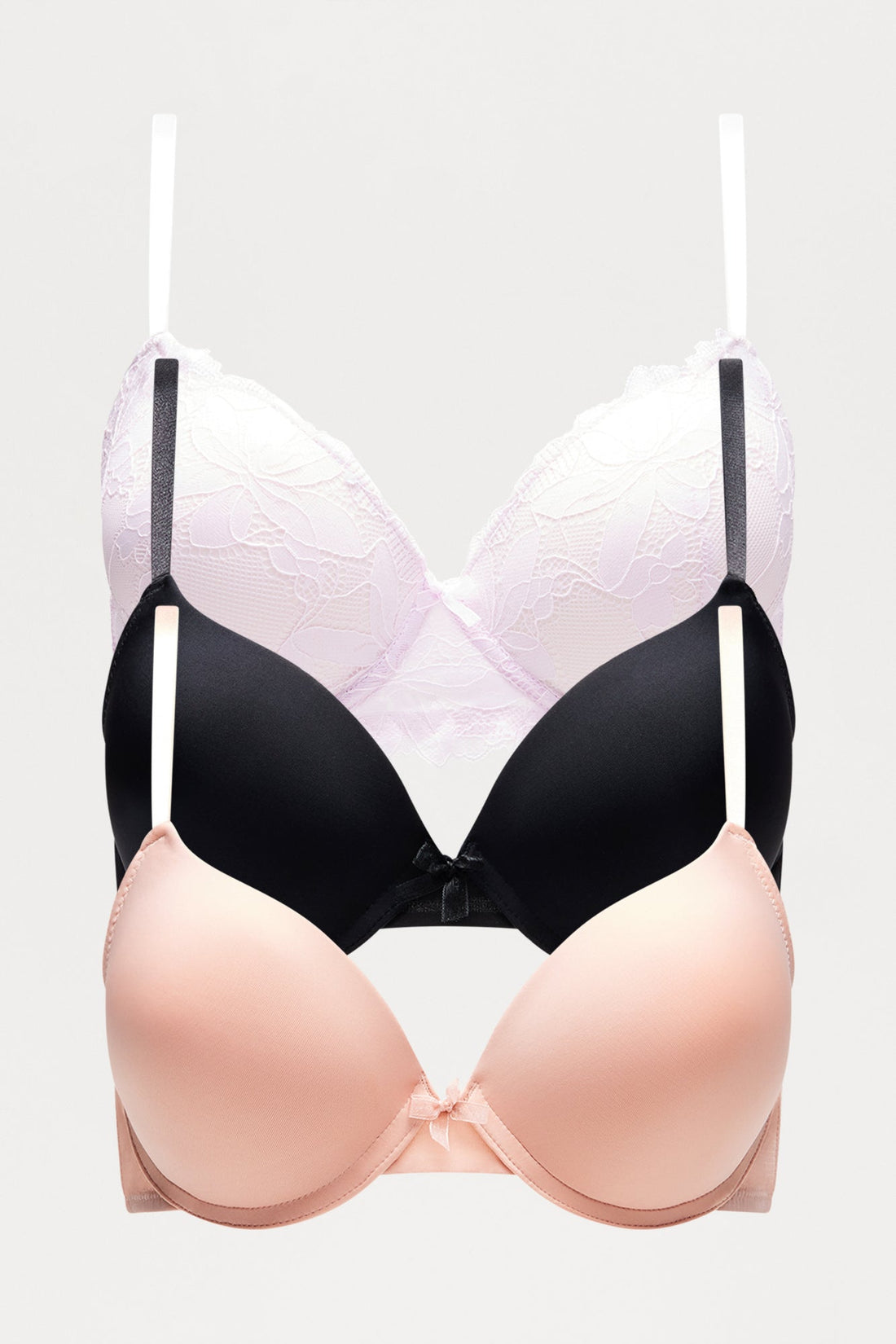 Center Of Attention 3 Pack Daisy Lace Demi Padded Bras - Lavender/combo