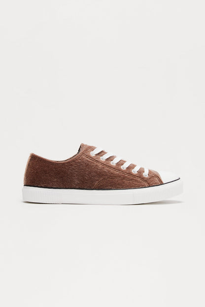 Faux Pony Hair Low Top Lace Up Sneaker - Brown/combo