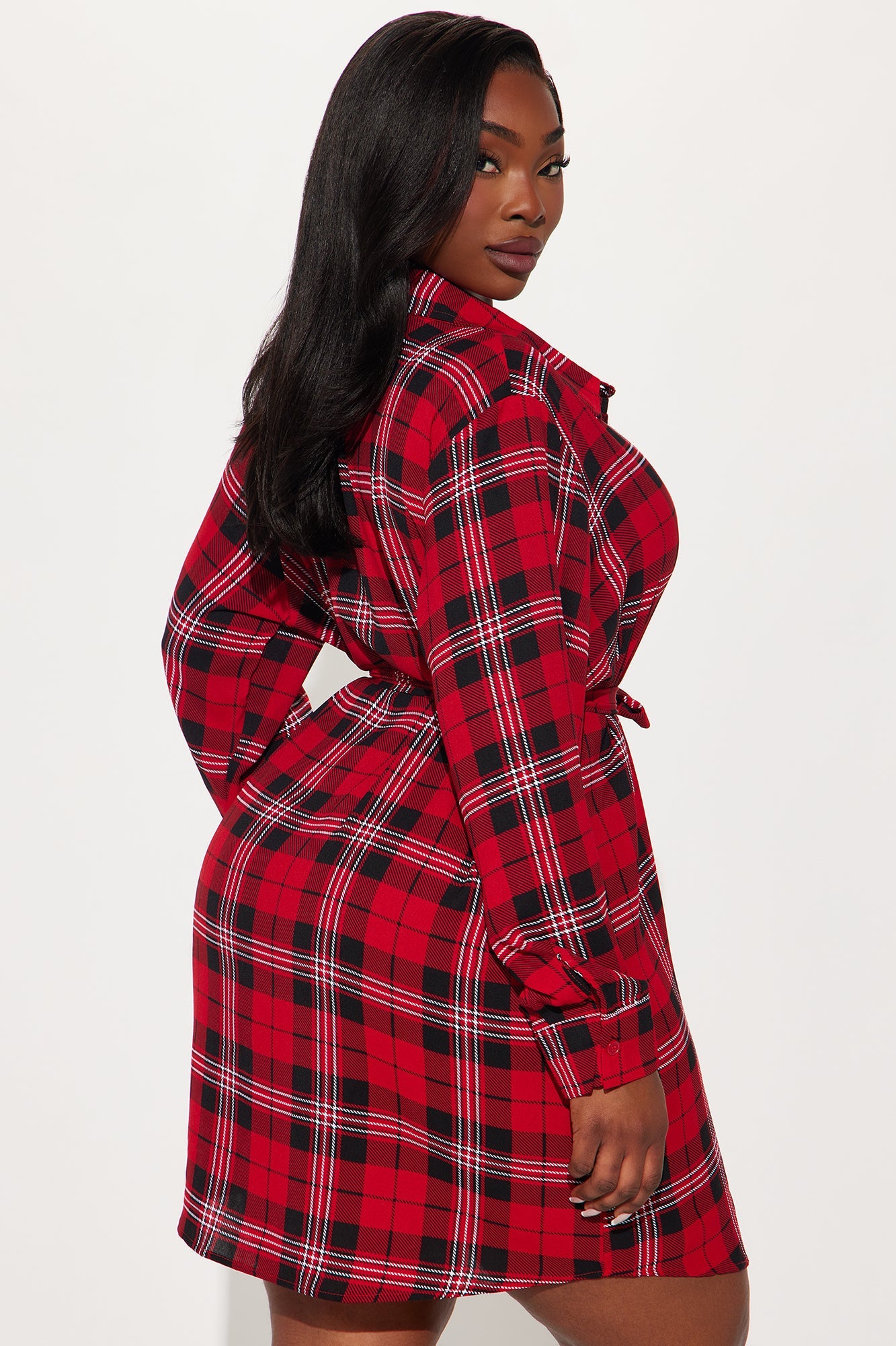 Derby Plaid Belted Mini Shirt Dress - Red/combo