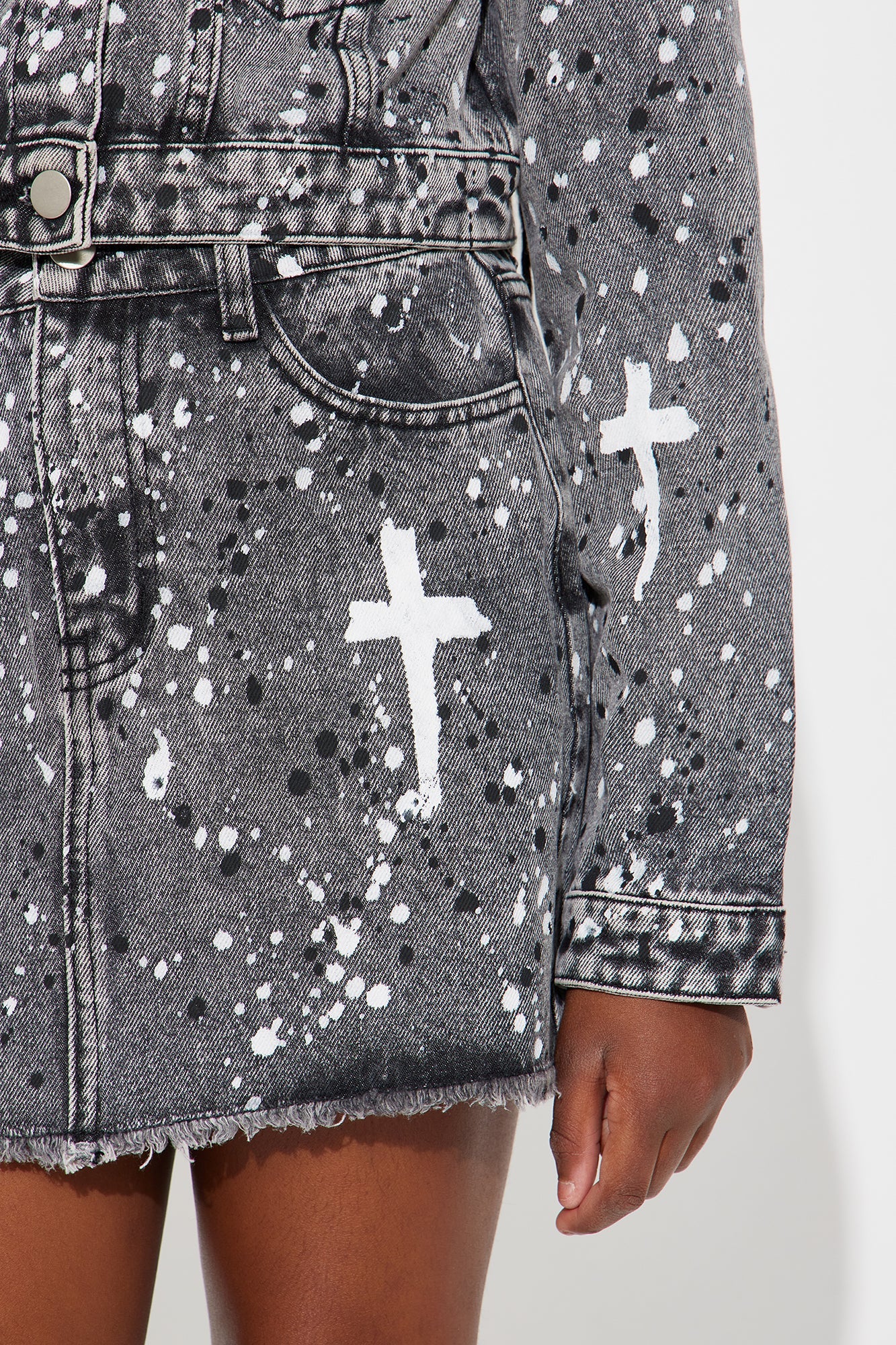 Mini Graffiti Girl Denim Skirt Set - Grey