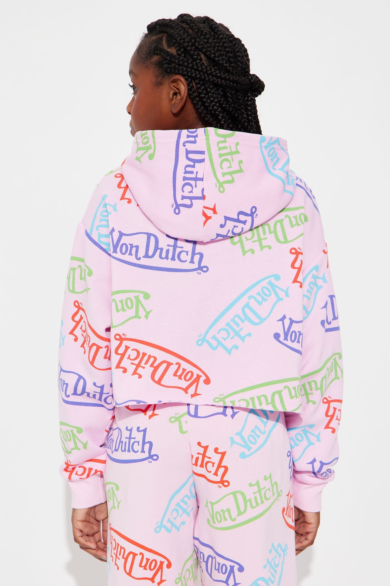 Mini Von Dutch Colorful Logo Cropped Hoodie - Pink/combo