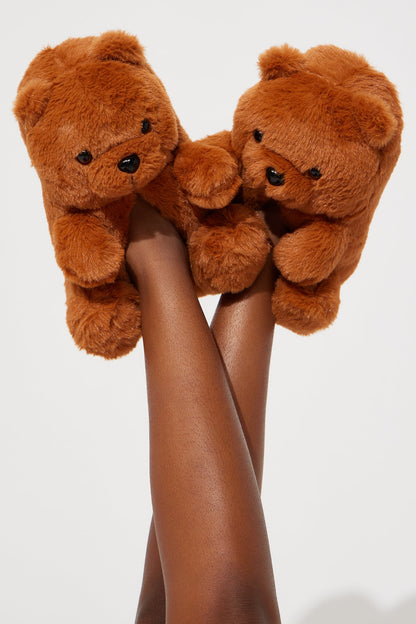 Mini Cute And Cuddly Teddy Bear Slippers - Tan