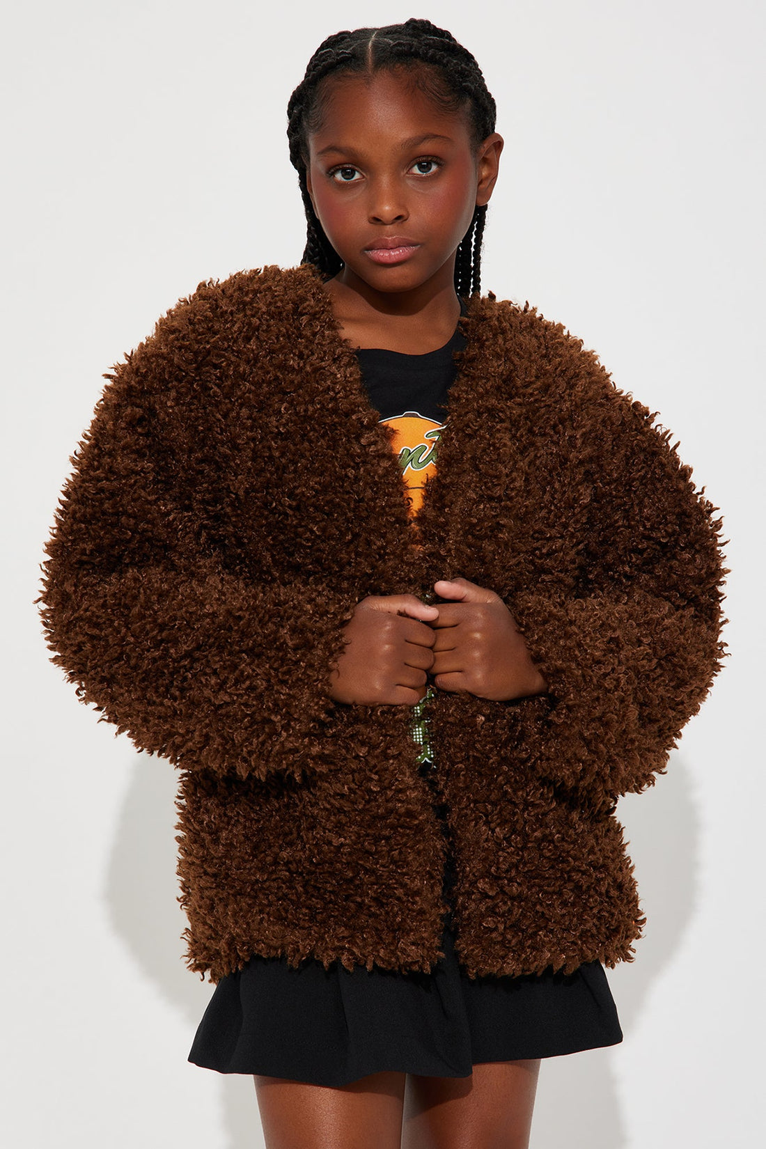 Mini Adjust To The Fame Faux Fur Coat - Chocolate
