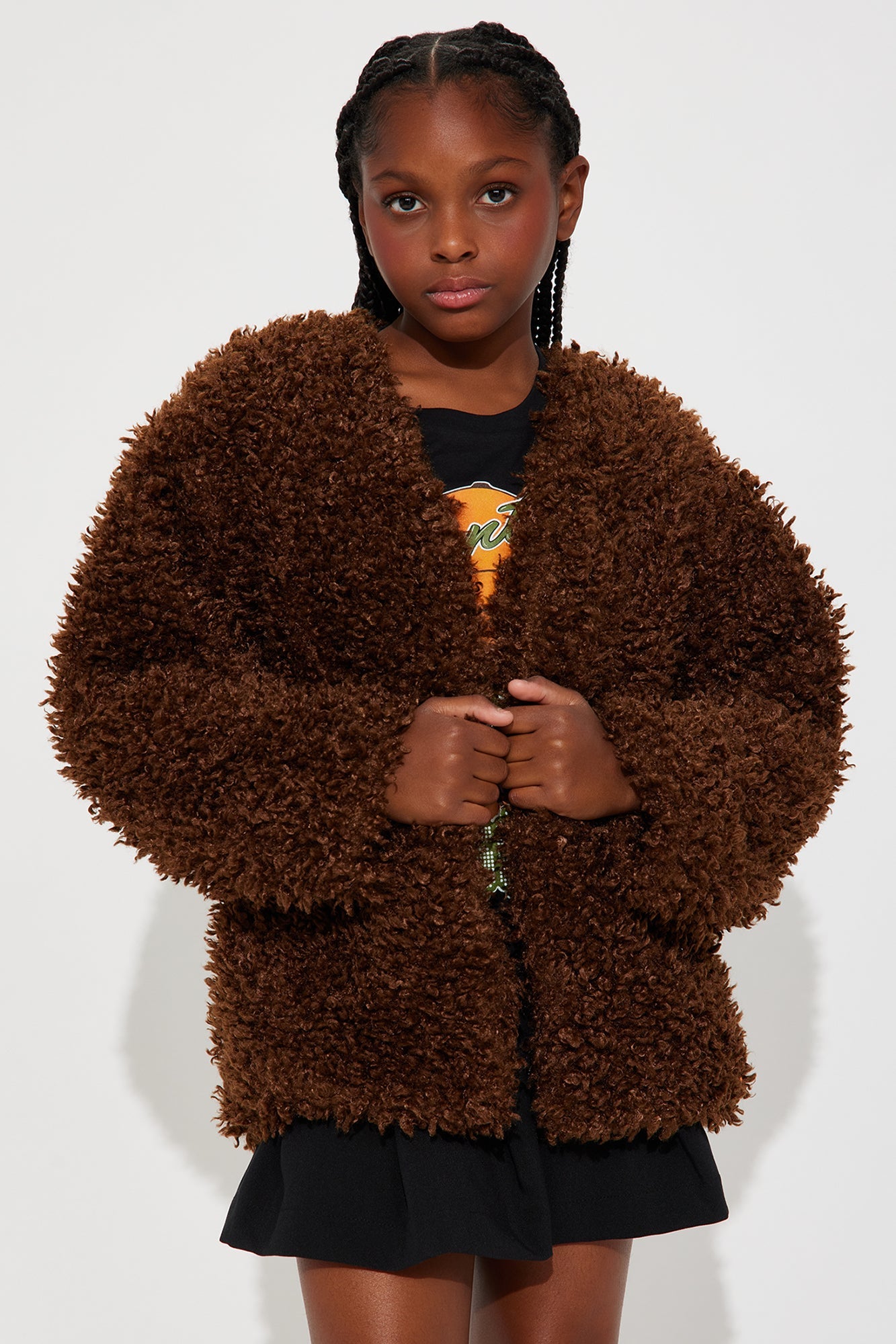 Mini Adjust To The Fame Faux Fur Coat - Chocolate