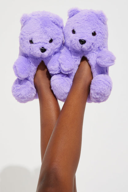 Mini Cute And Cuddly Teddy Bear Slippers - Purple