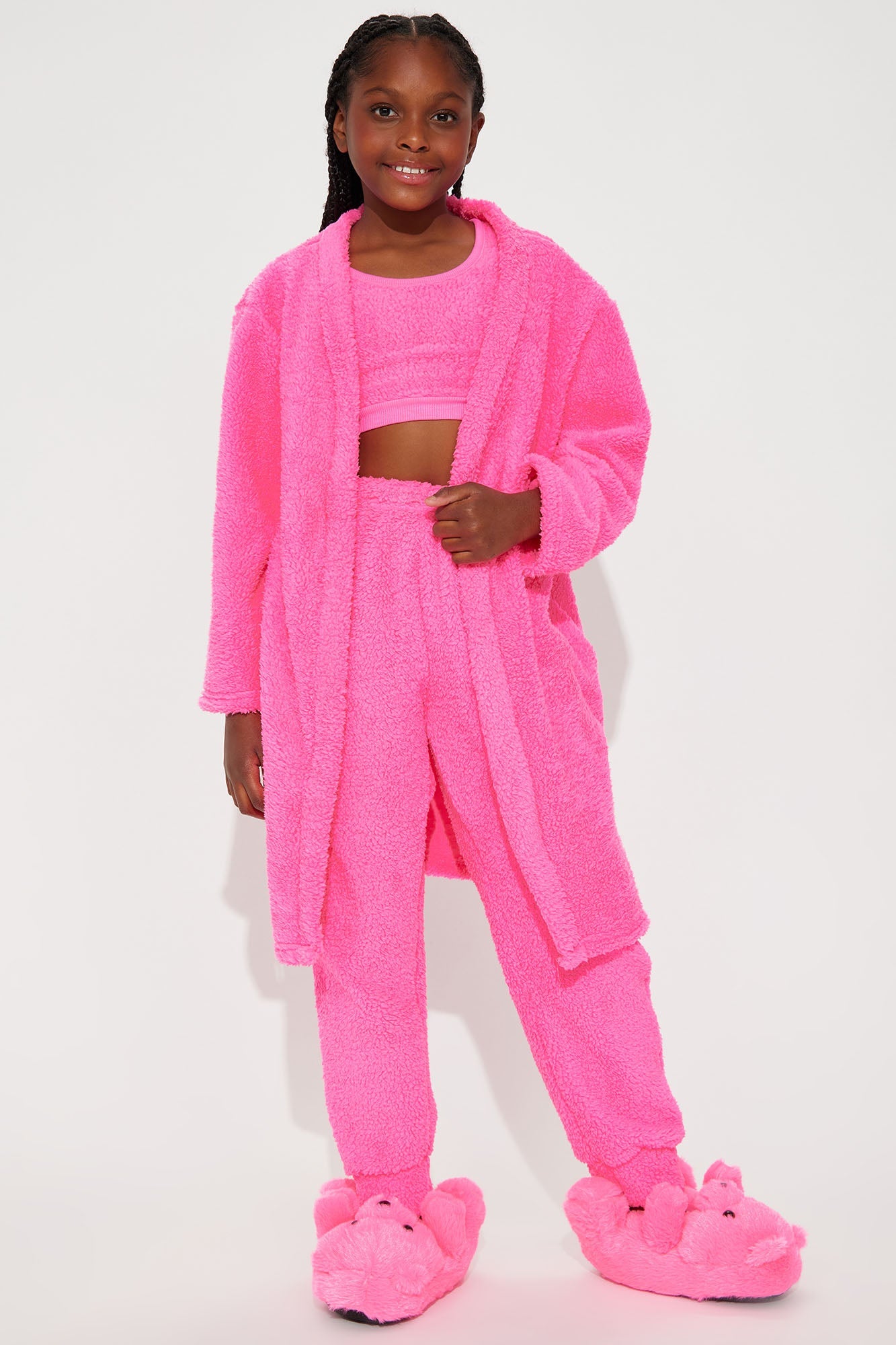 Mini See You Around 3 Piece Sherpa Pant Set - Fuchsia