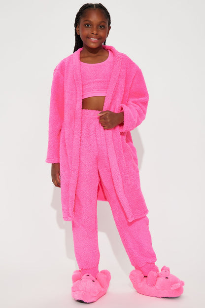 Mini See You Around 3 Piece Sherpa Pant Set - Fuchsia