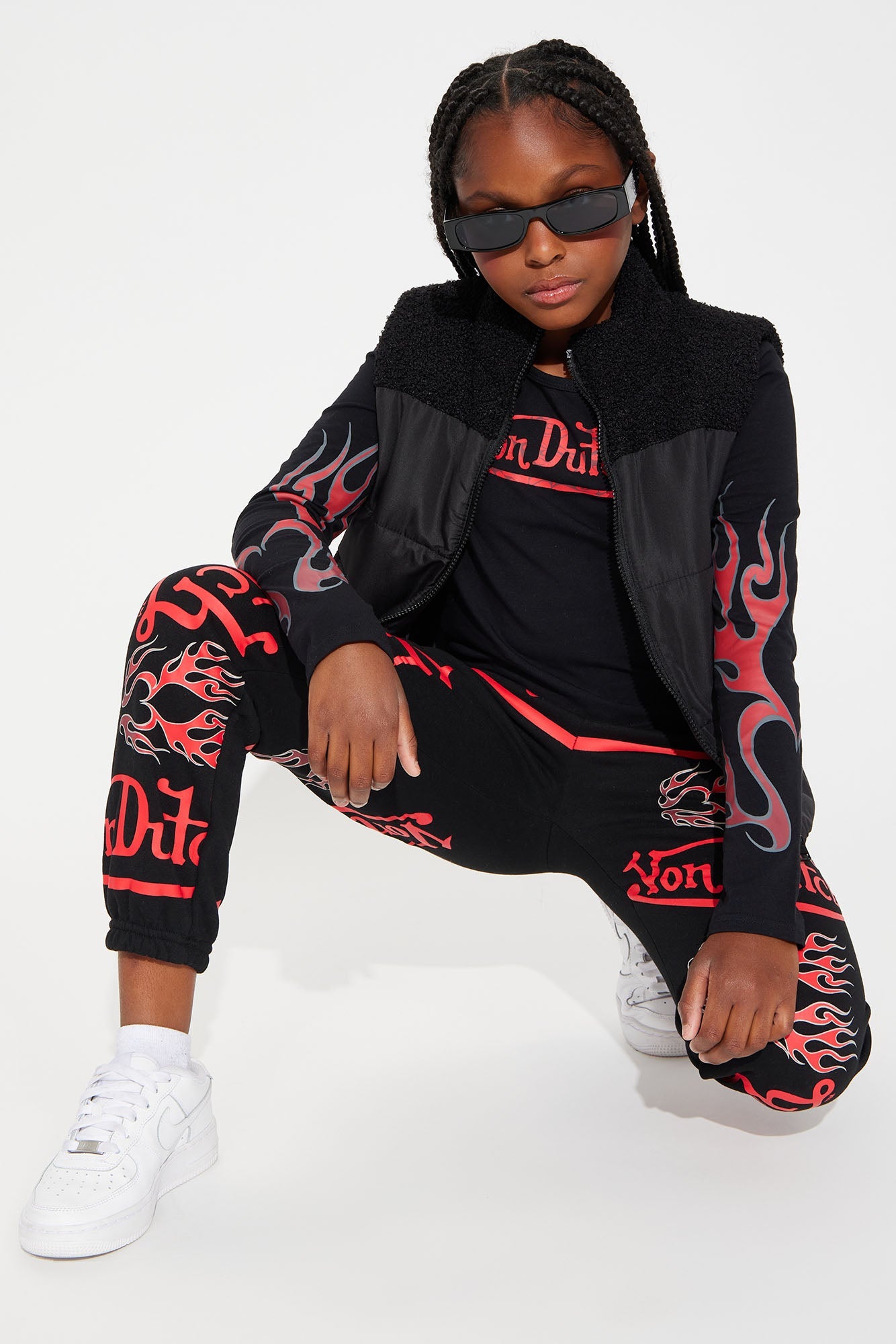 Mini Von Dutch Flames Long Sleeve Top - Black/Red