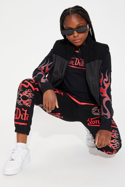 Mini Von Dutch Flames Long Sleeve Top - Black/Red
