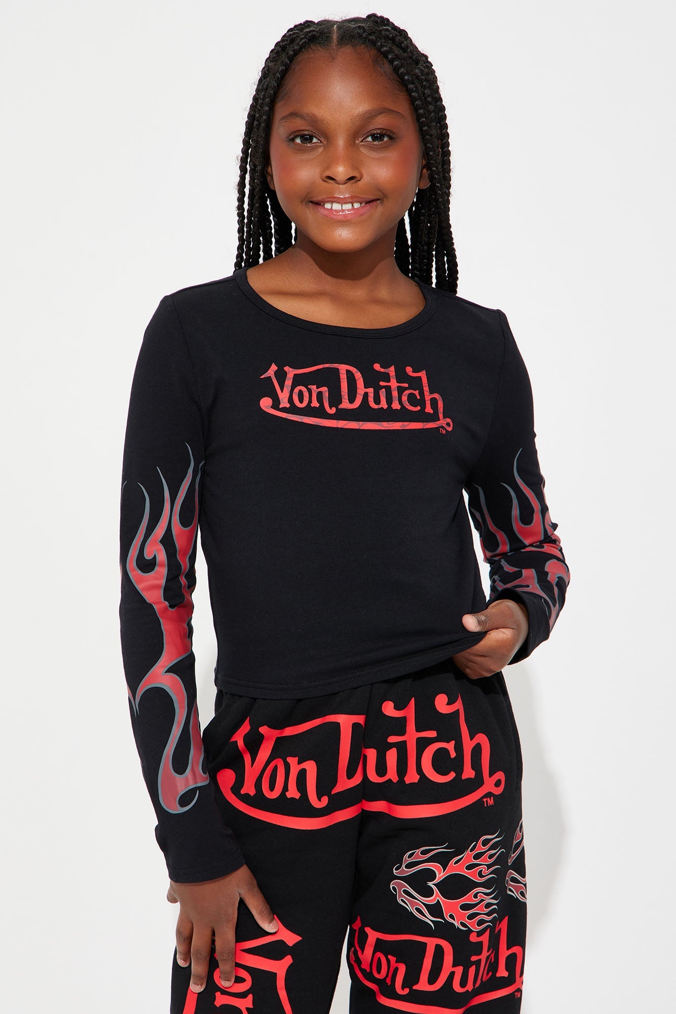 Mini Von Dutch Flames Long Sleeve Top - Black/Red