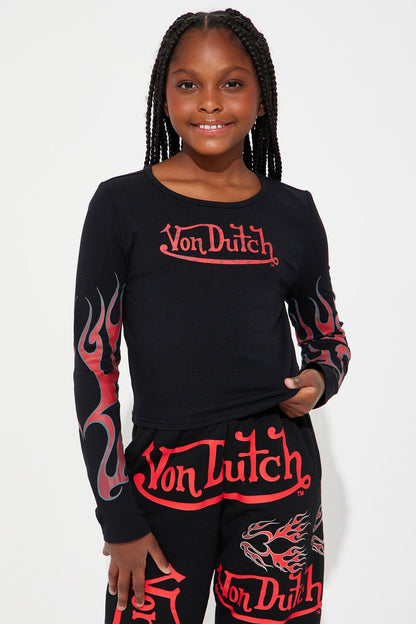 Mini Von Dutch Flames Long Sleeve Top - Black/Red