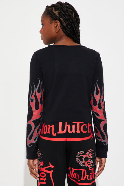 Mini Von Dutch Flames Long Sleeve Top - Black/Red