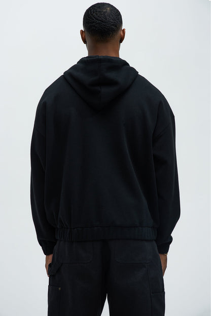 Tyson Rhinestone Oversized Zip Up Hoodie - Black