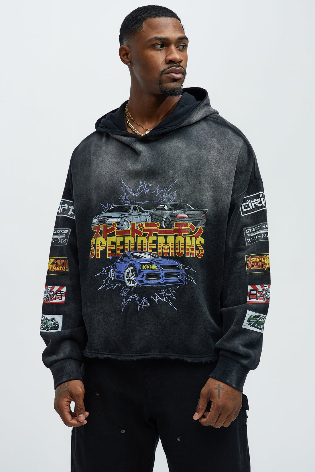 Tyson Speed Demons Boxy Hoodie - Black Wash
