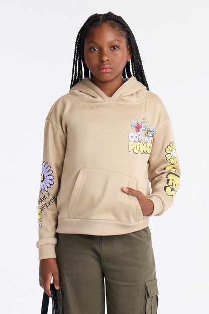 Mini Cool Plans Front/Back Fleece Hoodie - Beige