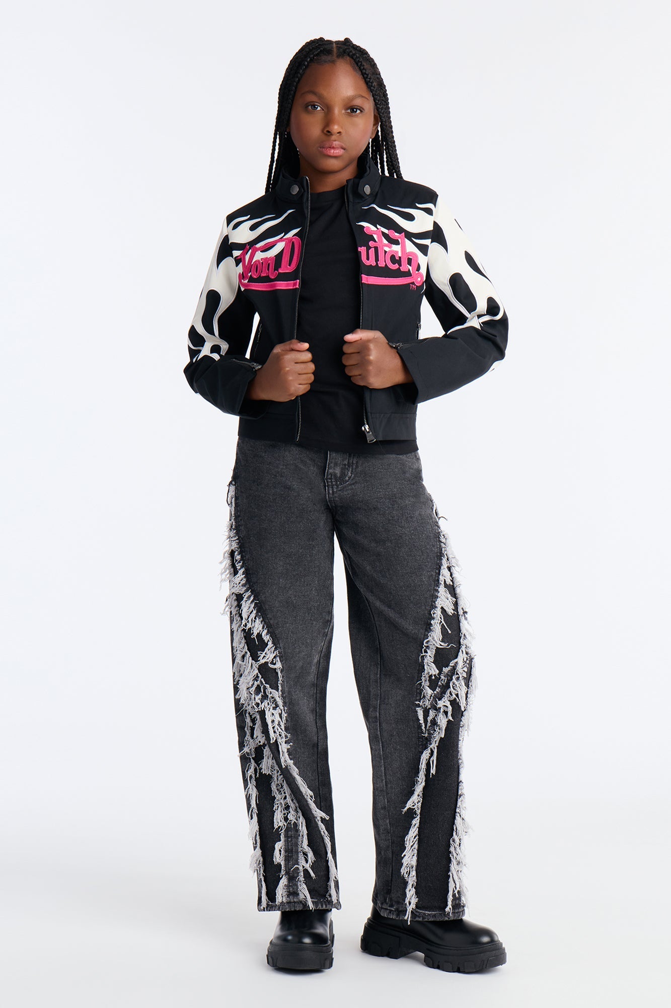 Mini In Control Frayed Wide Leg Jeans - Black