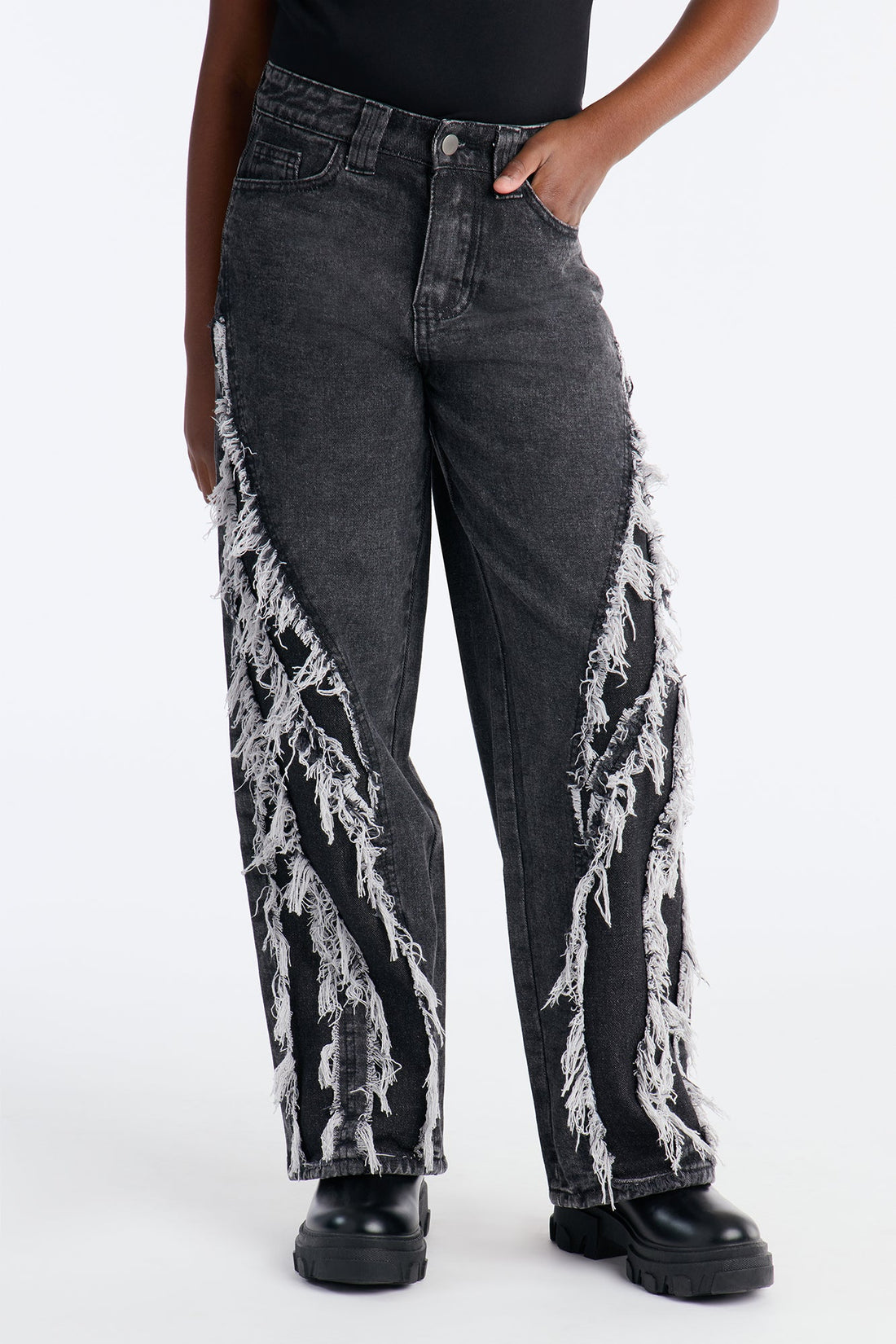 Mini In Control Frayed Wide Leg Jeans - Black
