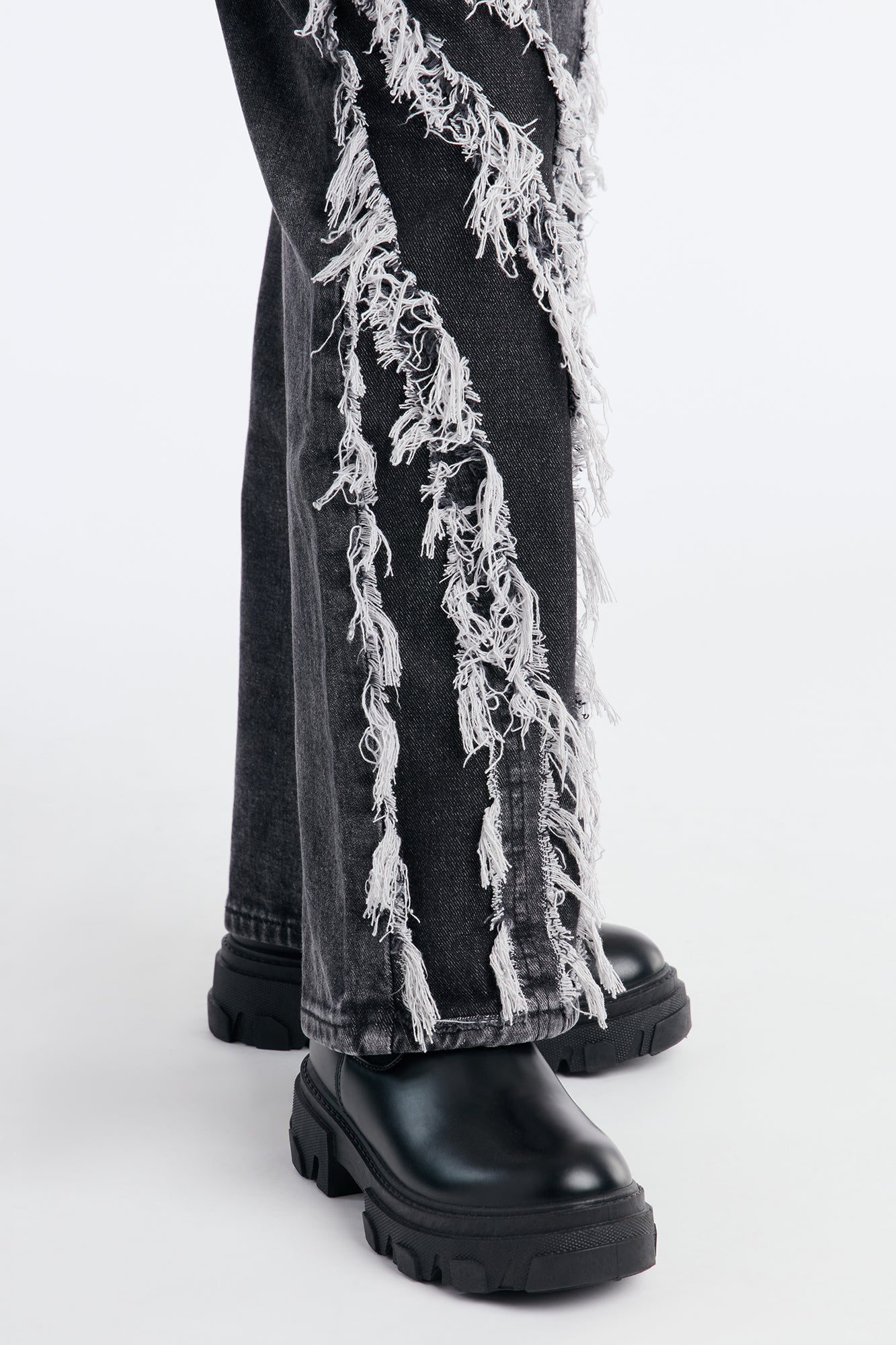 Mini In Control Frayed Wide Leg Jeans - Black