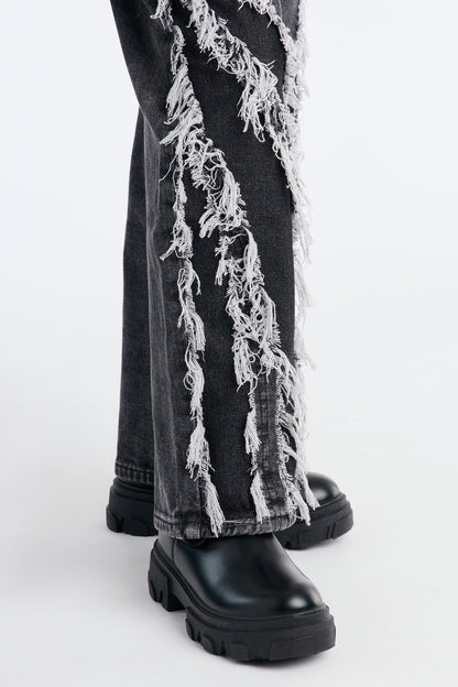 Mini In Control Frayed Wide Leg Jeans - Black