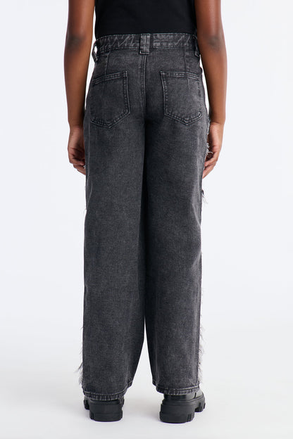 Mini In Control Frayed Wide Leg Jeans - Black