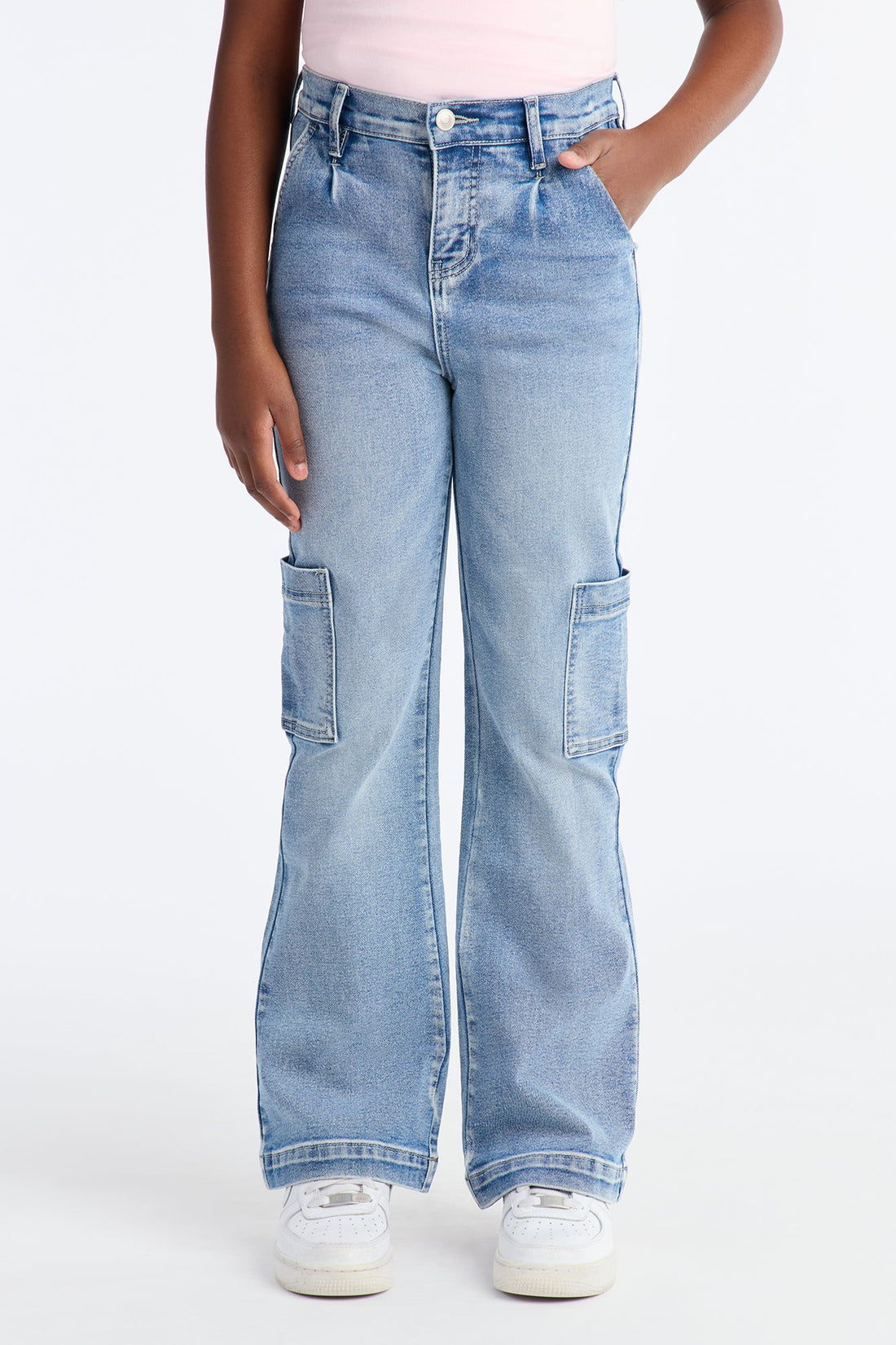 Mini Counting On It Cargo Stretch Flare Jeans - Medium Wash