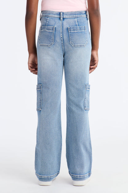 Mini Counting On It Cargo Stretch Flare Jeans - Medium Wash