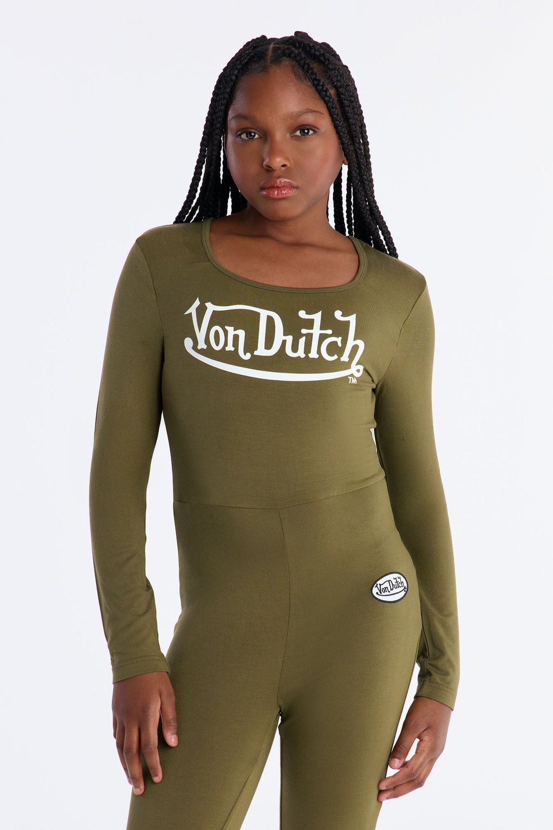 Mini Von Dutch Babe Flare Leg Jumpsuit - Olive