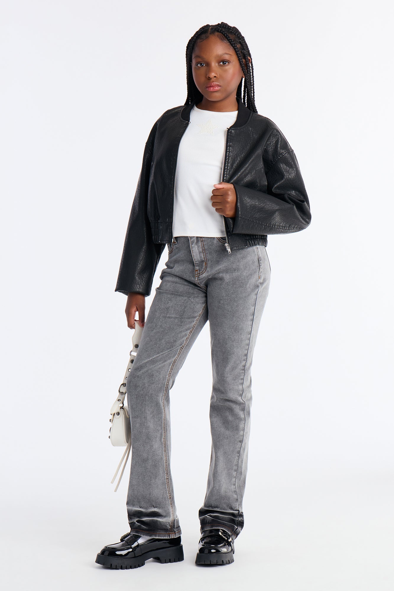 Mini Scotlyn Stacked Slim Straight Leg Jeans - Grey