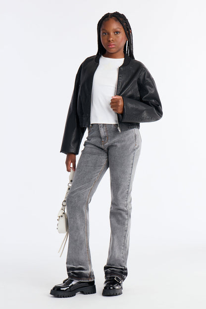 Mini Scotlyn Stacked Slim Straight Leg Jeans - Grey