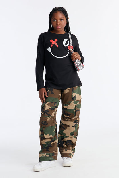 Mini XO Smiley Long Sleeve Tee - Black