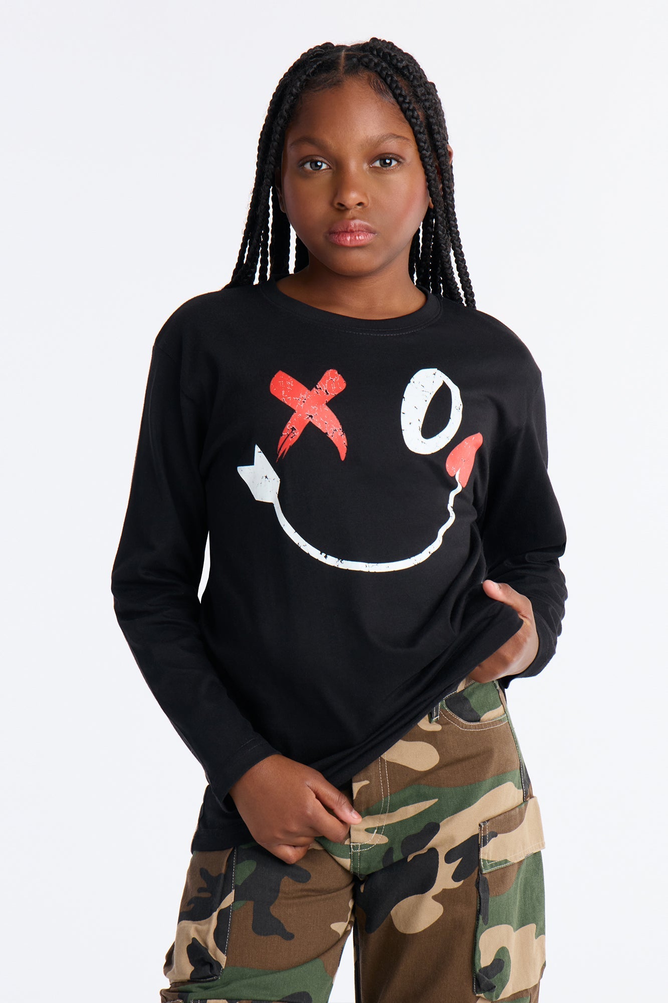 Mini XO Smiley Long Sleeve Tee - Black