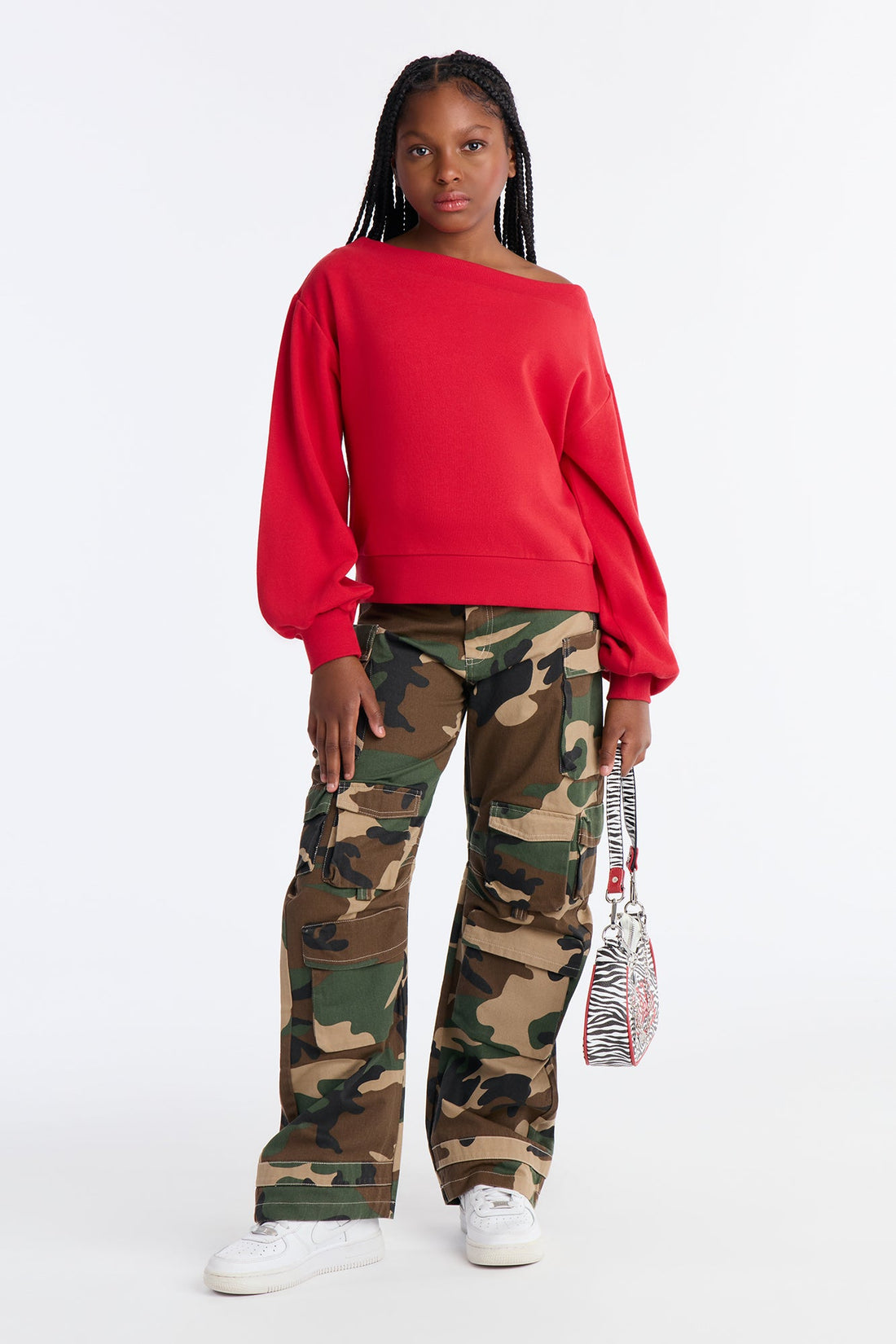 Mini Vera Off Shoulder Oversized Sweatshirt - Red