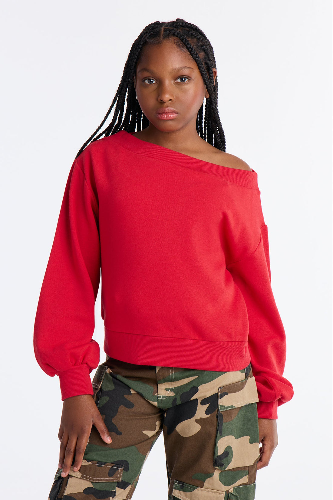 Mini Vera Off Shoulder Oversized Sweatshirt - Red
