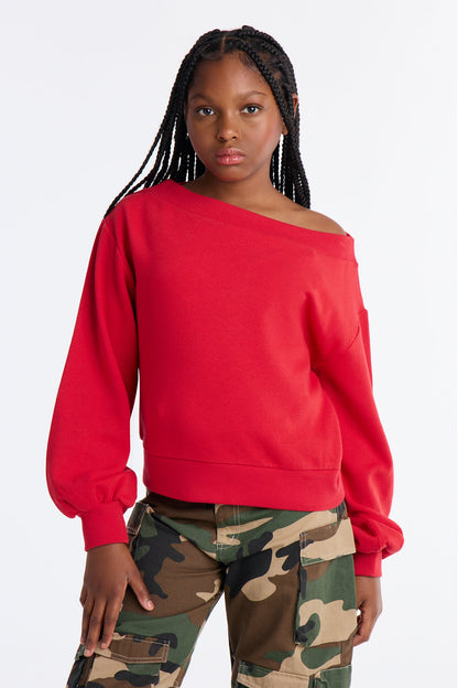Mini Vera Off Shoulder Oversized Sweatshirt - Red